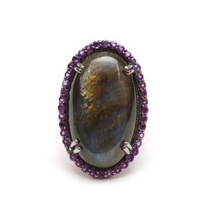 Dark Rainbow Labradorite Cocktail Ring