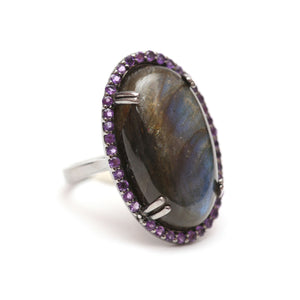 Dark Rainbow Labradorite Cocktail Ring