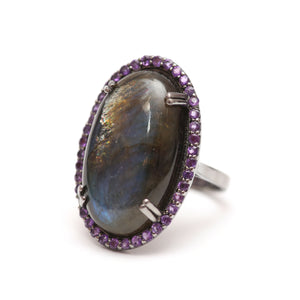 Dark Rainbow Labradorite Cocktail Ring