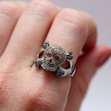 Load image into Gallery viewer, 10k Diamond Skull and Crossbones Ring
