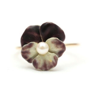 14k Lifelike Enamel Pansy Ring