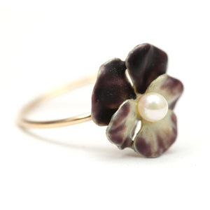14k Lifelike Enamel Pansy Ring