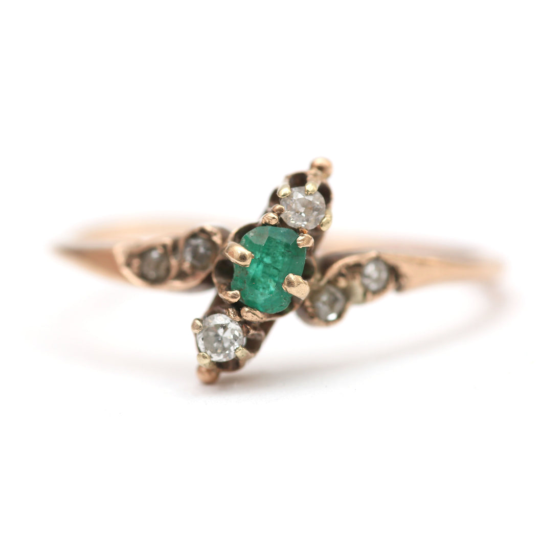 10k Victorian Emerald Diamond Ring