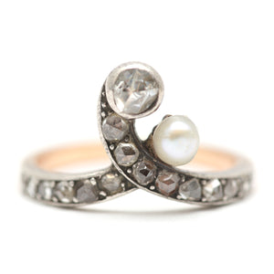 18k Dreamy Art Nouveau Toi et Moi Rose Cut Diamond Ring