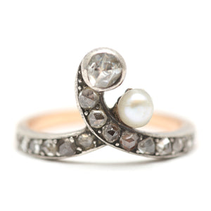 18k Dreamy Art Nouveau Toi et Moi Rose Cut Diamond Ring