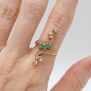 18k Rose Cut Diamond and Emerald Victorian Ring