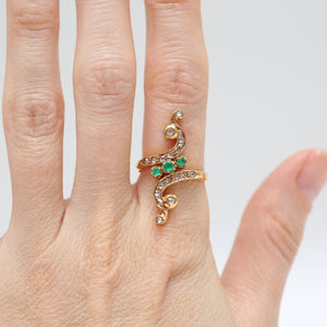 18k Rose Cut Diamond and Emerald Victorian Ring