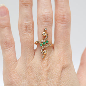 18k Rose Cut Diamond and Emerald Victorian Ring