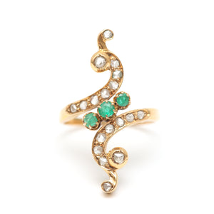 18k Rose Cut Diamond and Emerald Victorian Ring