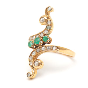 18k Rose Cut Diamond and Emerald Victorian Ring