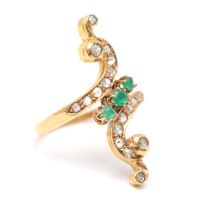 18k Rose Cut Diamond and Emerald Victorian Ring