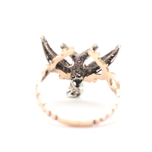 12k Diamond Emerald Swallow Ring