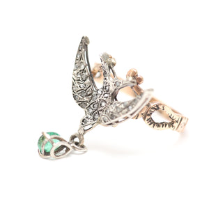 12k Diamond Emerald Swallow Ring