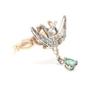 12k Diamond Emerald Swallow Ring