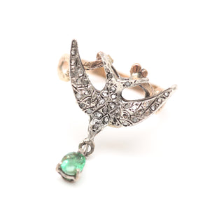 12k Diamond Emerald Swallow Ring