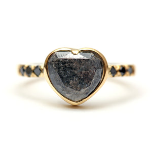 14k Black Diamond Heart Ring 1.92ct