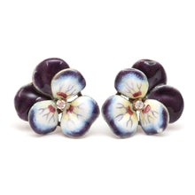 Load image into Gallery viewer, 14k Enamel Pansy Earrings
