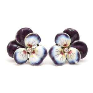 14k Enamel Pansy Earrings