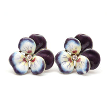 Load image into Gallery viewer, 14k Enamel Pansy Earrings
