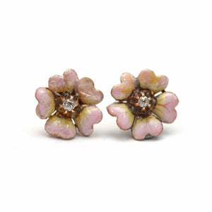 14k Enamel Cherry Blossom Earrings