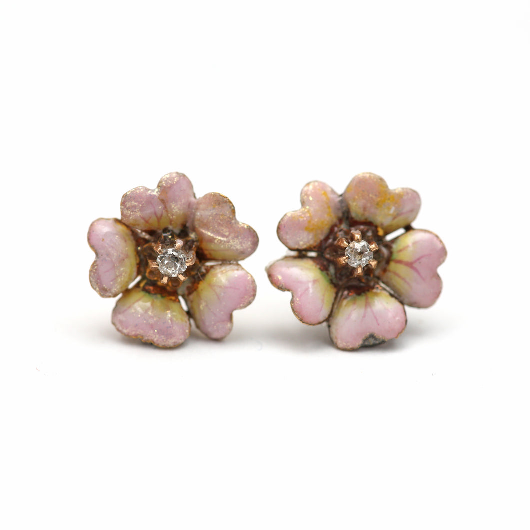 14k Enamel Cherry Blossom Earrings