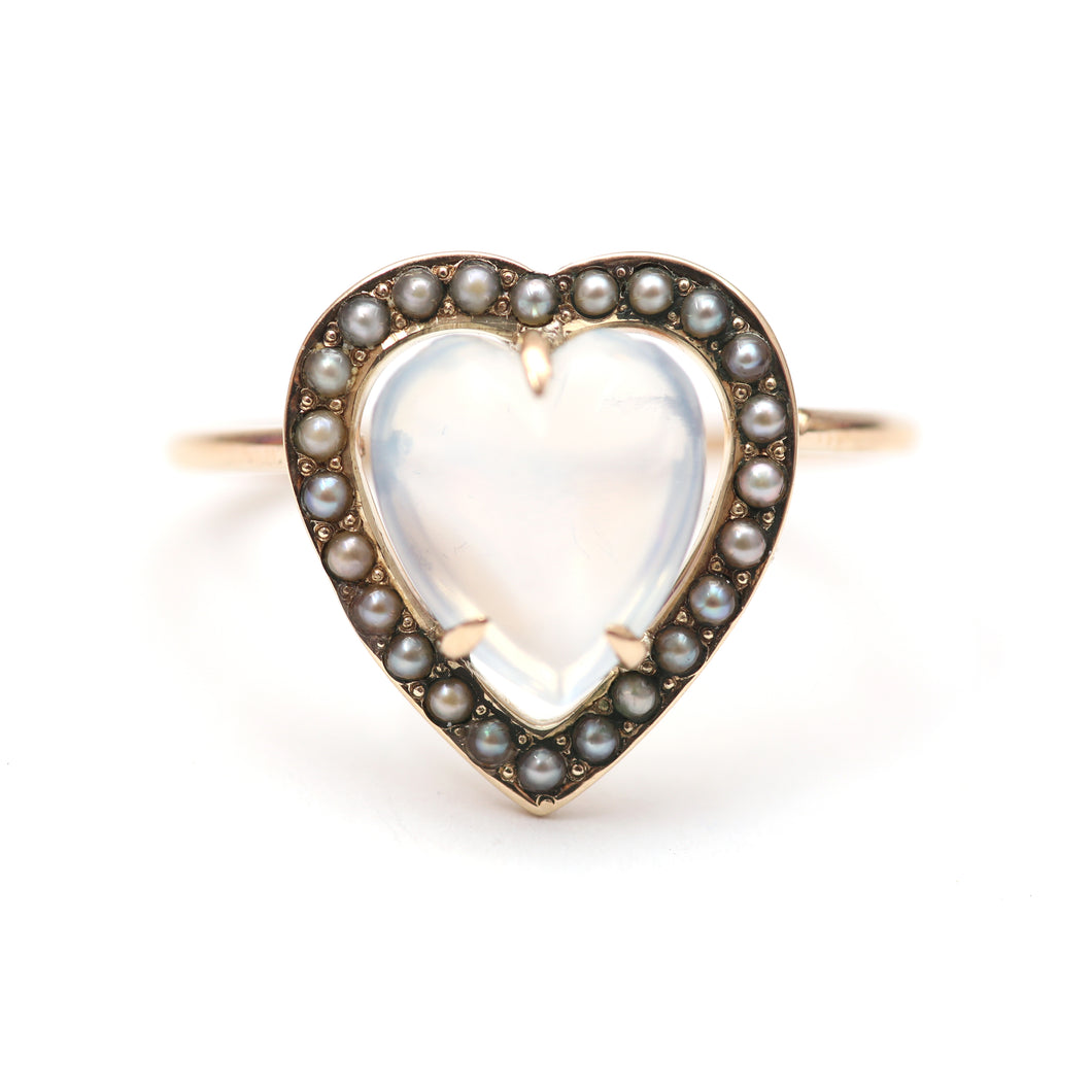 14k Victorian Moonstone Heart Ring