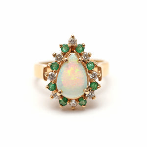 14k Diamond Emerald Opal Ring