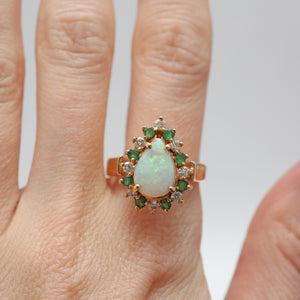 14k Diamond Emerald Opal Ring