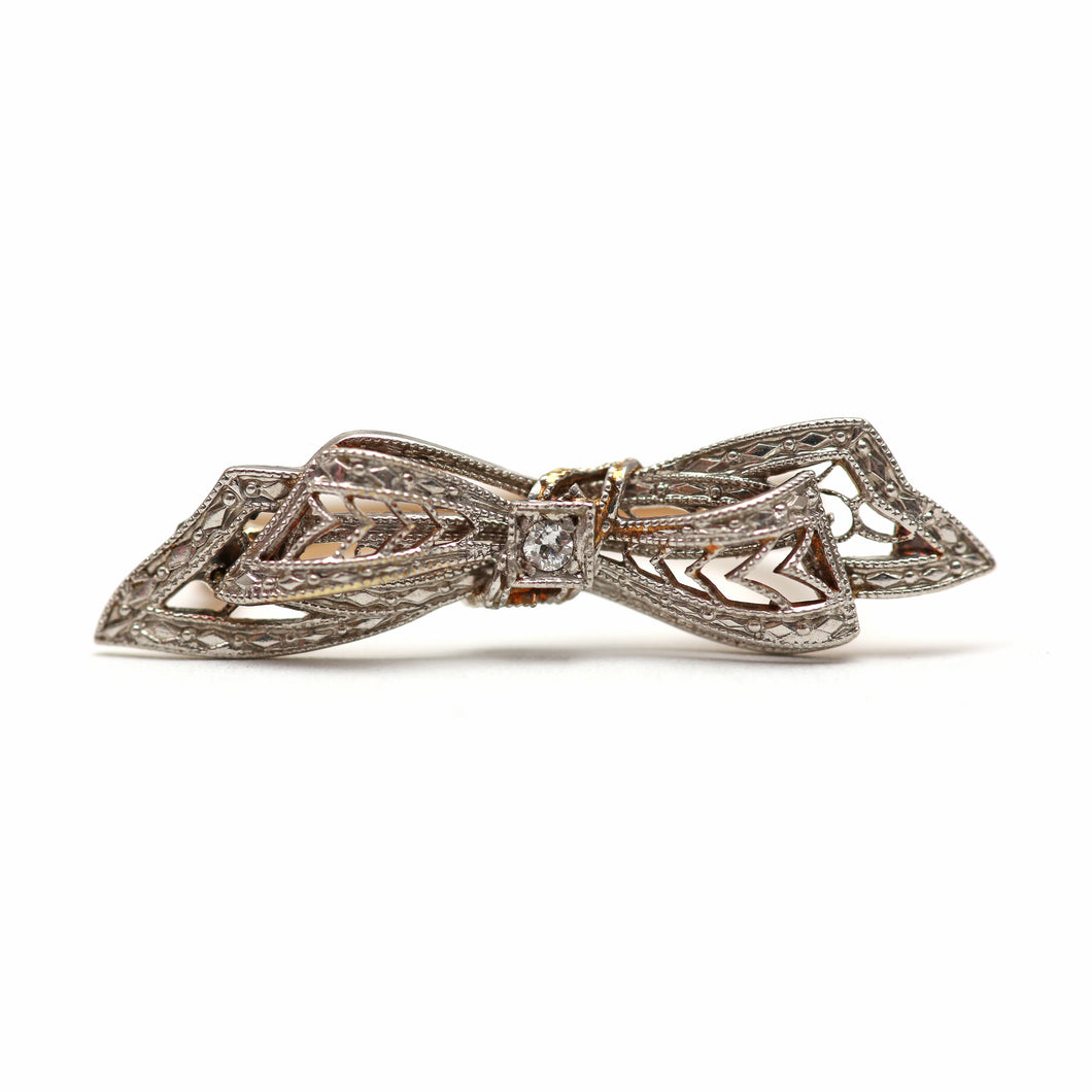 14k Art Deco Diamond Bow Ring