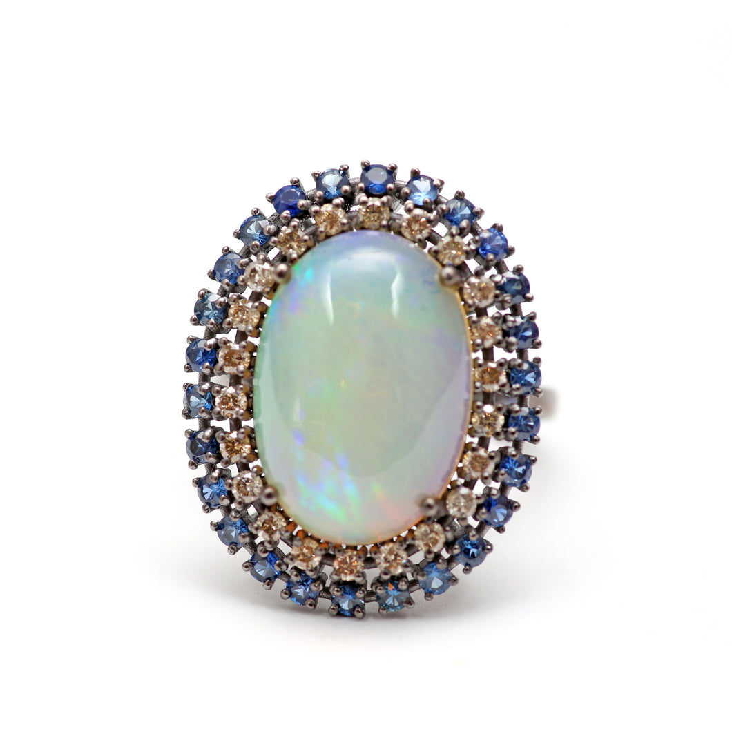 Large Opal Diamond Sapphire Ring