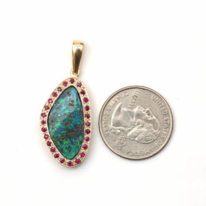 14k Pink Sapphire Boulder Opal Pendant