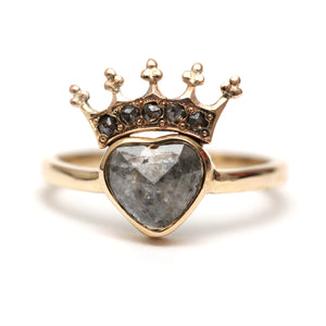 14k Black Diamond Crowned Heart Ring