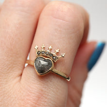 Load image into Gallery viewer, 14k Black Diamond Crowned Heart Ring
