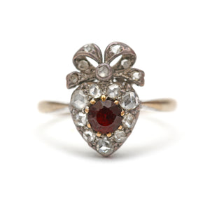 14K Victorian Diamond Bowed Heart Ring