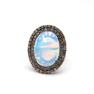 LAST ONE***Large Silver Opal Diamond Ring