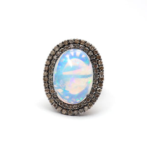 Large Silver Opal Diamond Ring