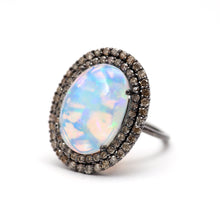將圖片載入圖庫檢視器 LAST ONE***Large Silver Opal Diamond Ring
