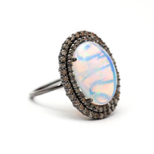 Laden Sie das Bild in den Galerie-Viewer, Large Silver Opal Diamond Ring
