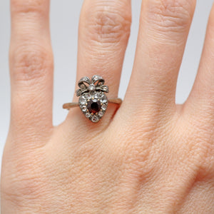 14K Victorian Diamond Bowed Heart Ring