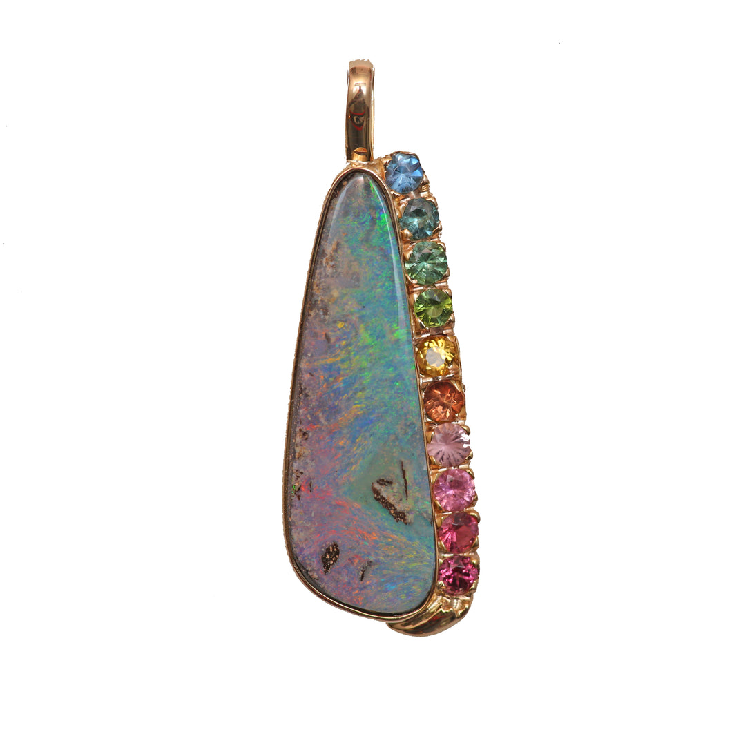 14k Rainbow Boulder Opal Pendant