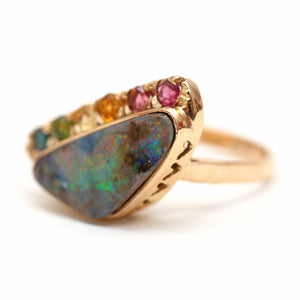 14k Rainbow Boulder Opal Ring Mini