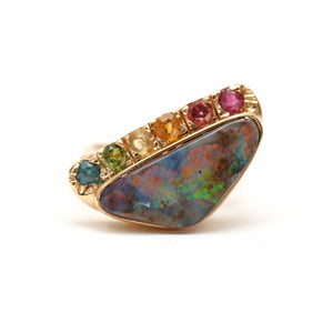 14k Rainbow Boulder Opal Ring Mini