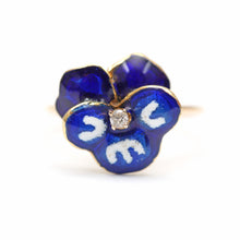 Load image into Gallery viewer, 14k Cobalt Blue Enamel Pansy Ring
