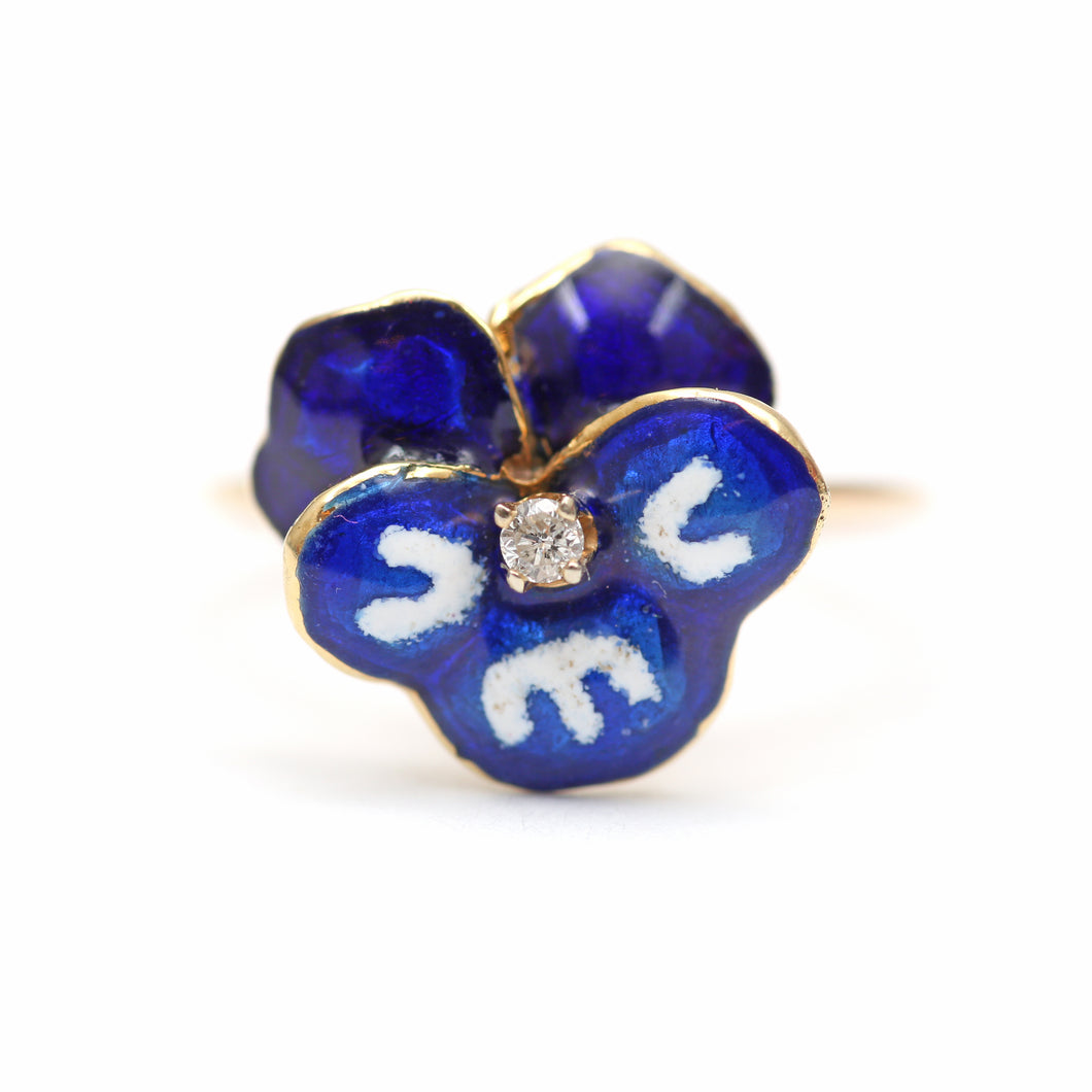 14k Cobalt Blue Enamel Pansy Ring