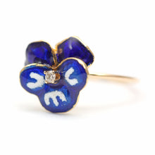 Load image into Gallery viewer, 14k Cobalt Blue Enamel Pansy Ring
