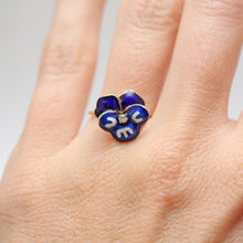 Load image into Gallery viewer, 14k Cobalt Blue Enamel Pansy Ring
