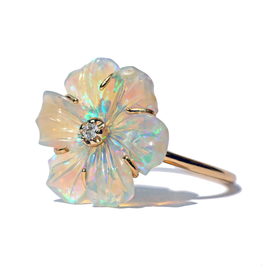 14k Crystal Opal Flower Rings