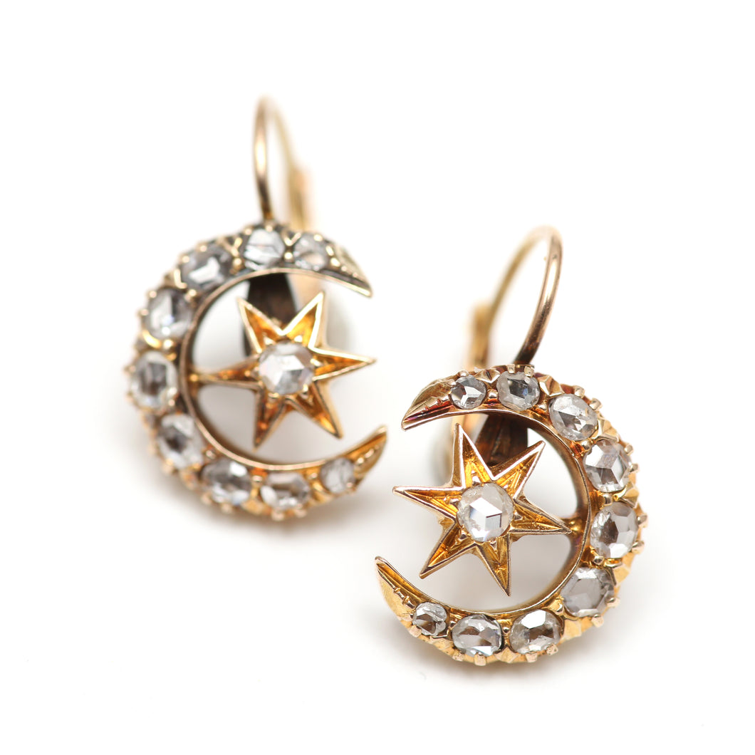 SOLD TO K***14k Rose Cut Diamond Celestial Earrings