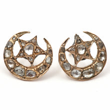 Laden Sie das Bild in den Galerie-Viewer, 12k Rose Cut Diamond Moon and Star Earrings
