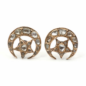 12k Rose Cut Diamond Moon and Star Earrings